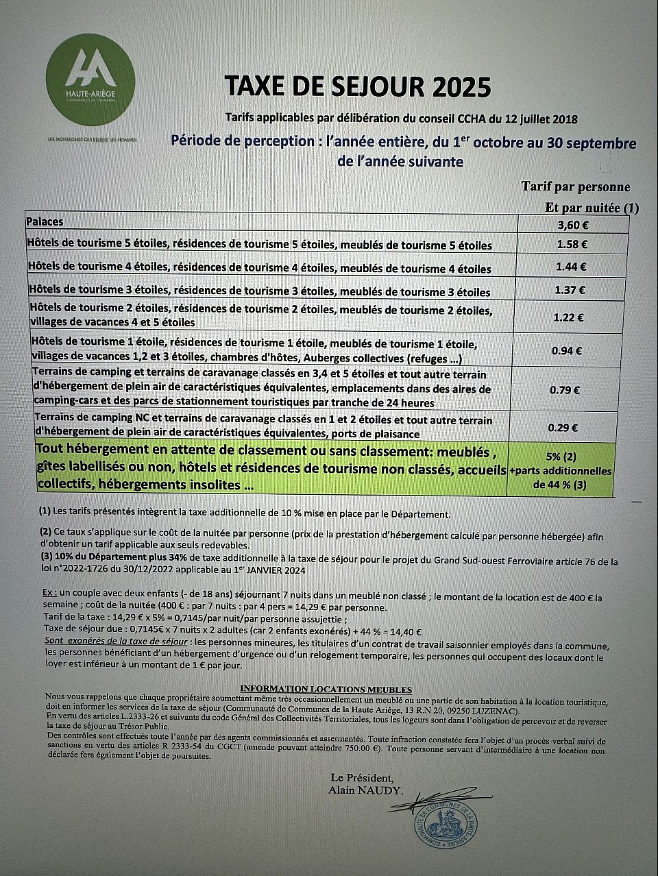 TAXE DE SEJOUR